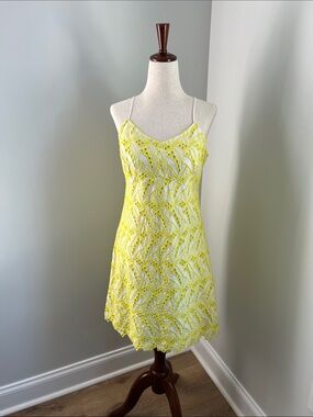 crown & ivy | 100% Cotton Yellow Eyelet Lace Mini Slip Dress Size 10